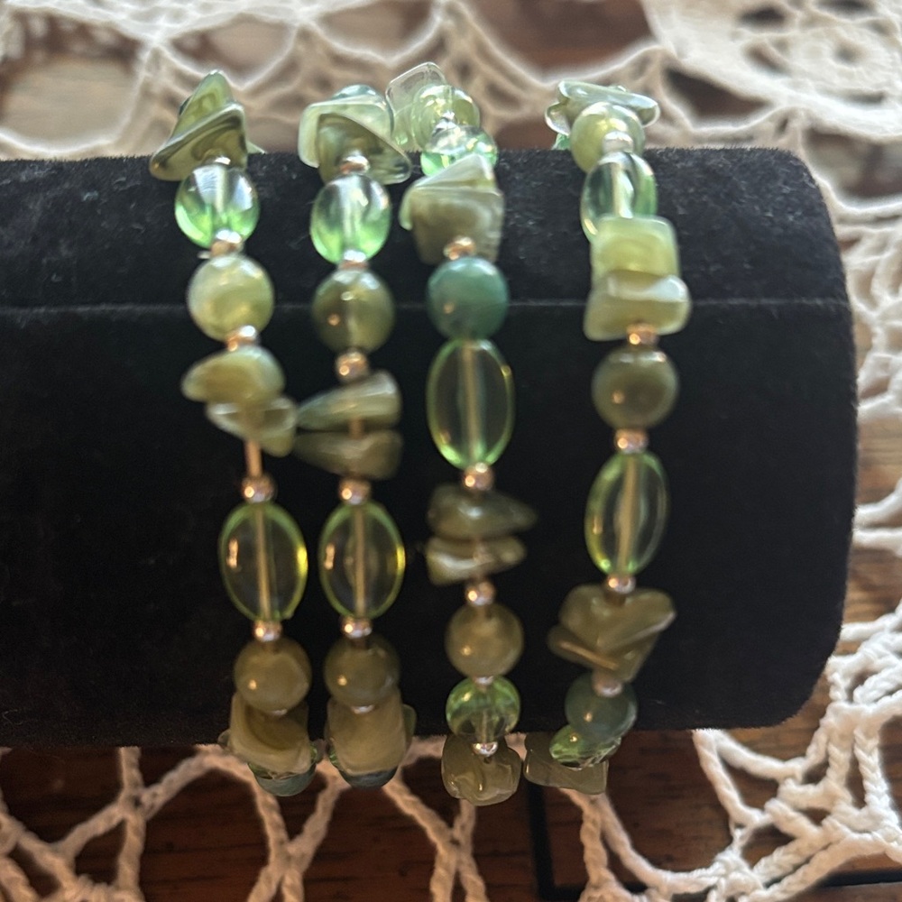 Green Beaded Stretch Bracelet Set